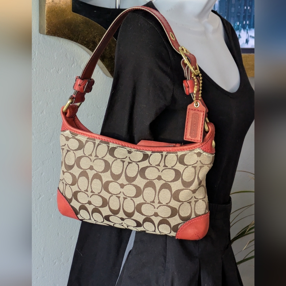 Vintage Coach Canvas Signature Hobo Shoulder Bag.